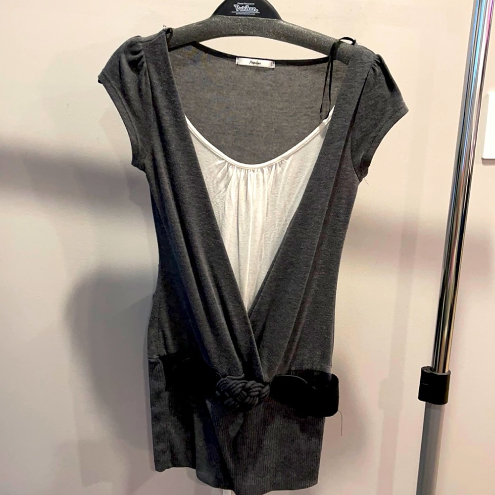 Papaya Gray/White Belted Top